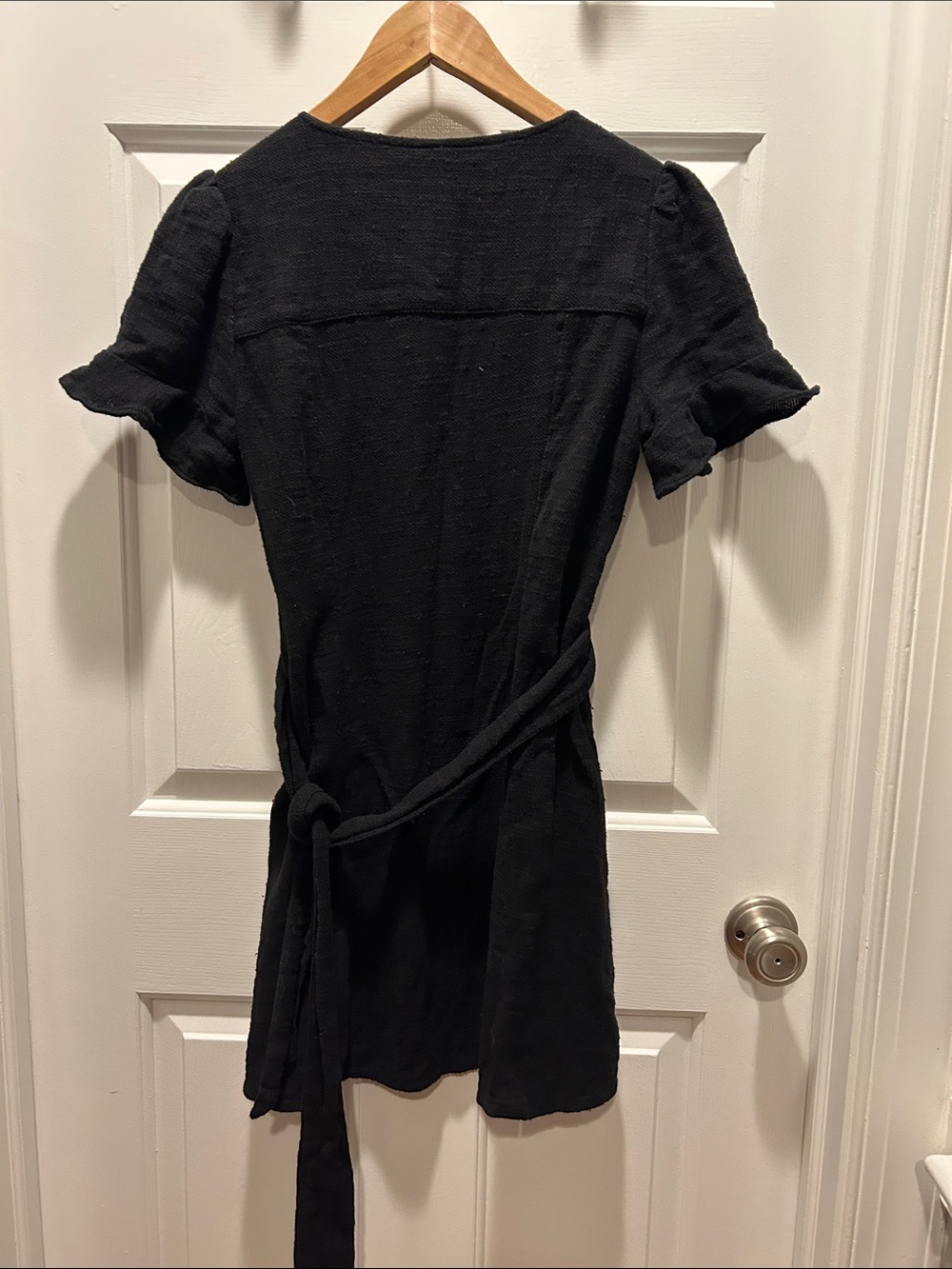 Free People Black Button-Front Mini Dress with Self-Tie Waist - Picture 4 of 7